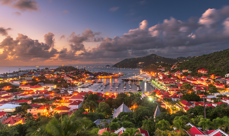 Gustavia, Saint Barthelemy’s harbor is dreamiest at sunset.