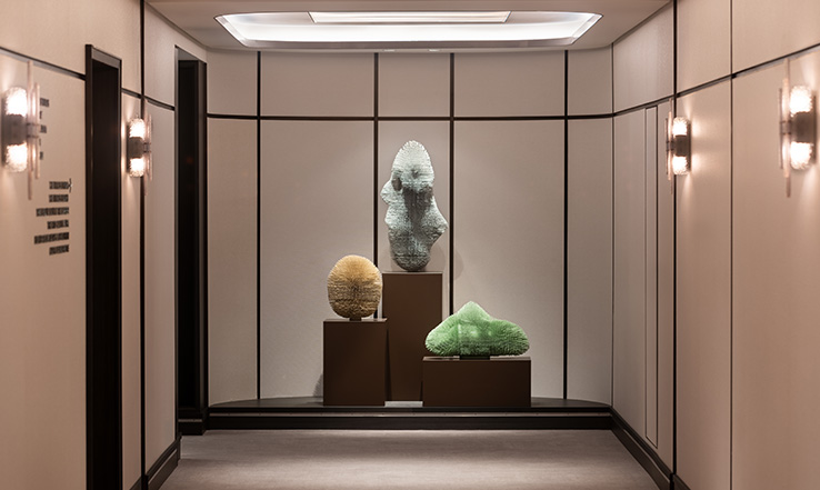Ilma Sea Anemones trio by Pia Maria Raeder, lacquered beech rods. Located on Deck 4, Aft Entry.