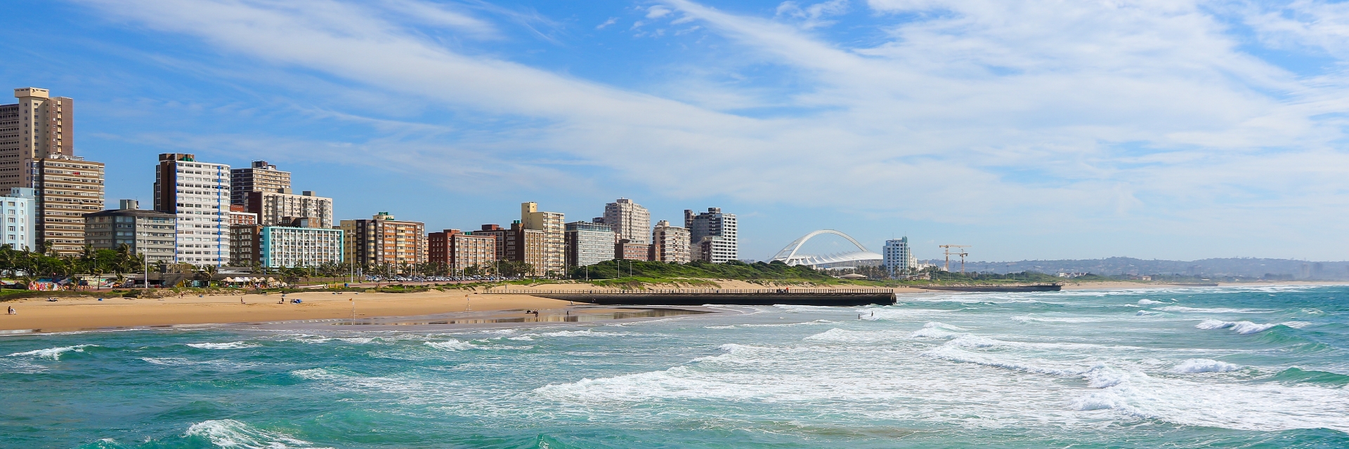 Waves crash on a beach in Durban, South Africa.