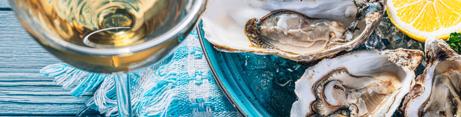 Wine and oysters paired together. 