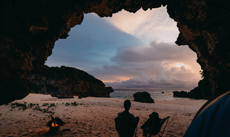Campers in a cove on Okinoerabu Island in Kagoshima, Japan.