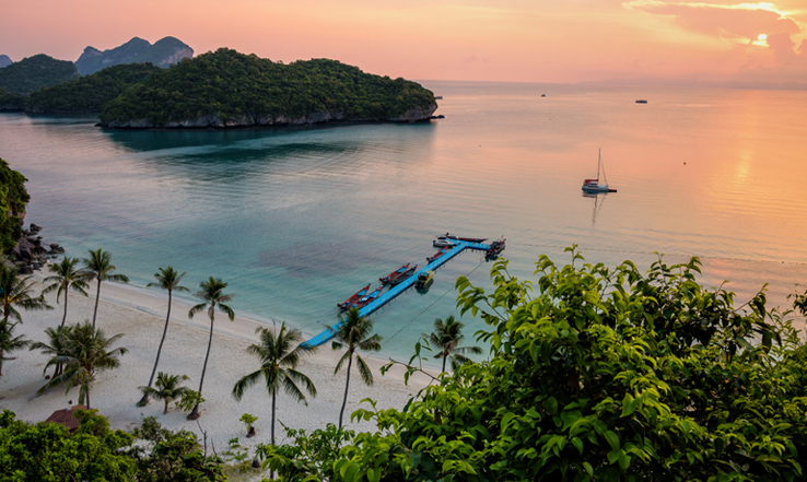 Sunrise over Ko Wua Ta Lap island in Thailand.
