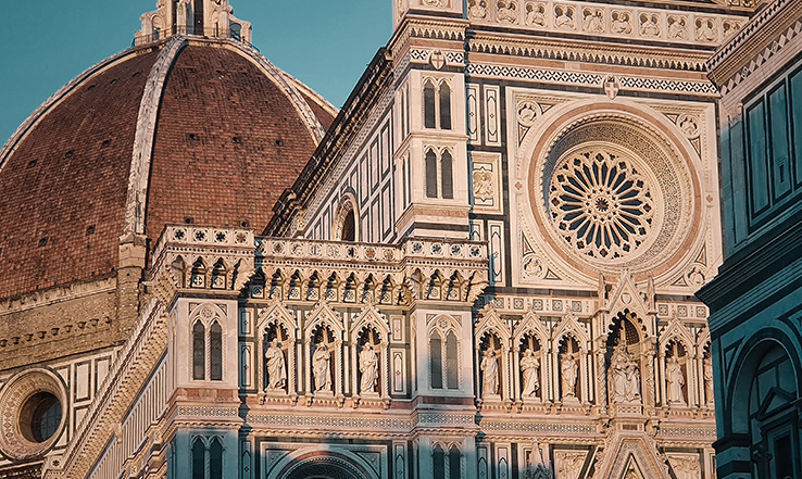 Arches and domes decorate ancient structures.