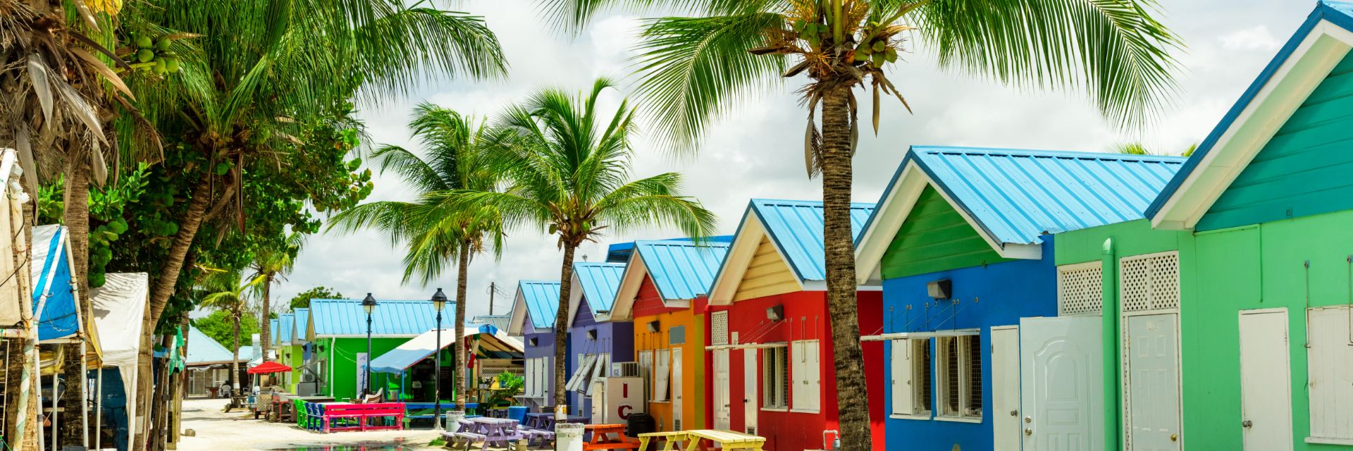 Colorful houses in a row on the beach