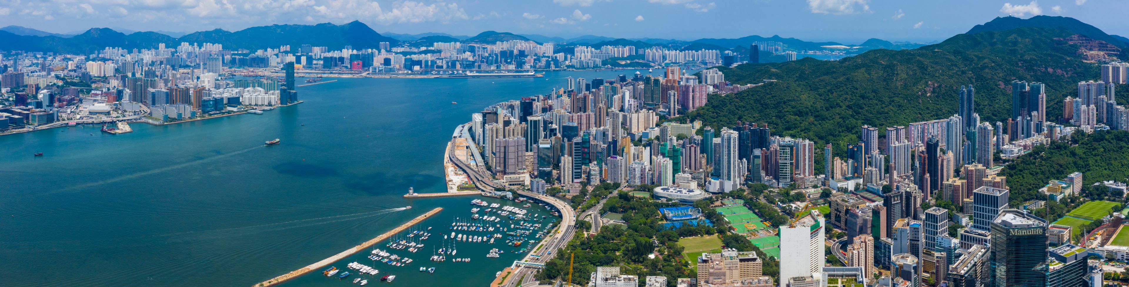 Aerial view of Hong Kong city. 