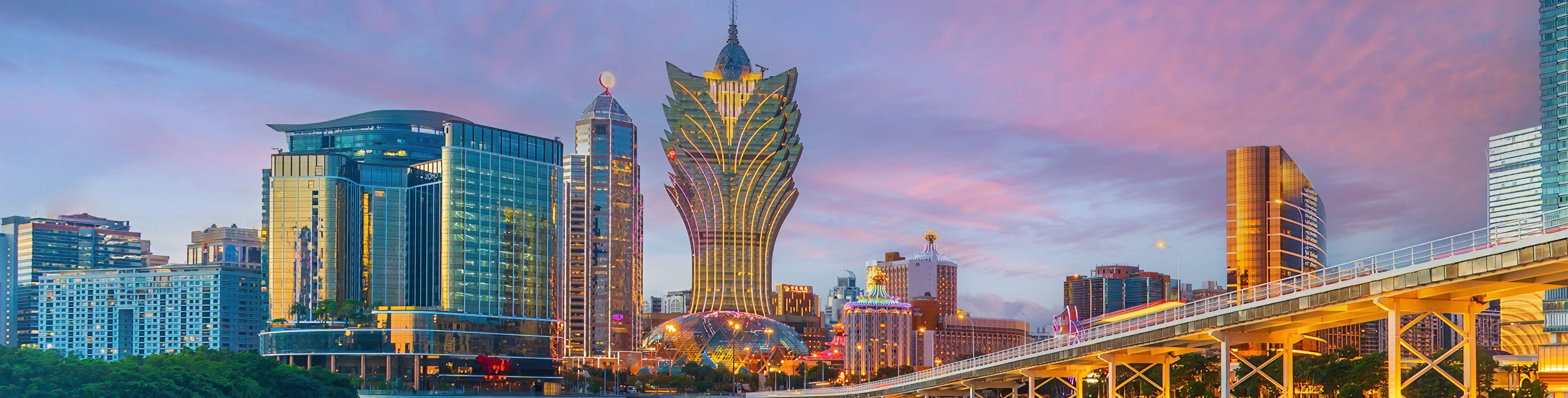 Macau city view during a sunset from the water.