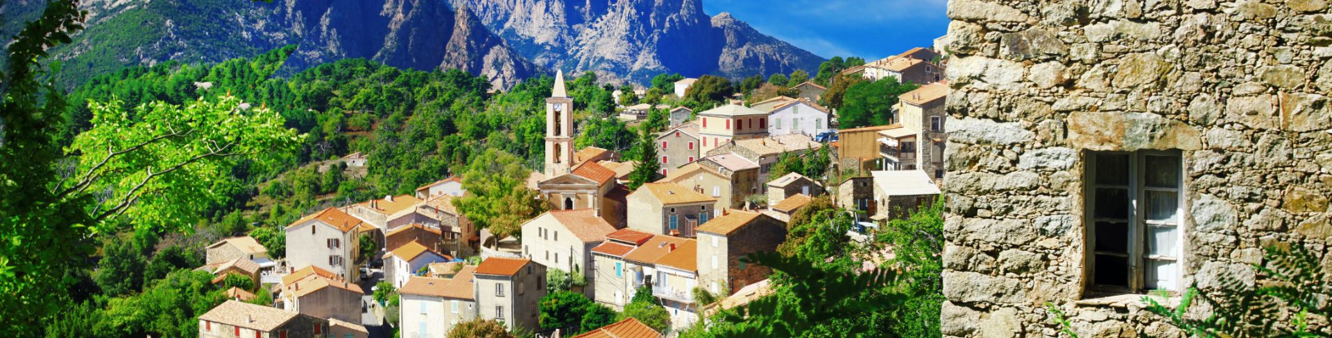 Corsican village on hillside.