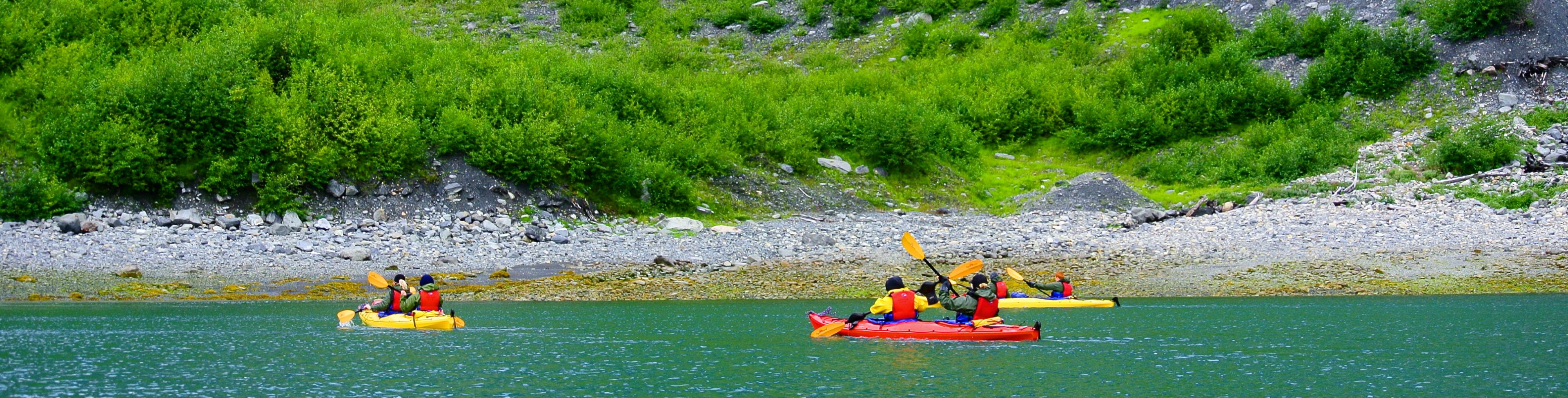 People kayaking on the ocean.