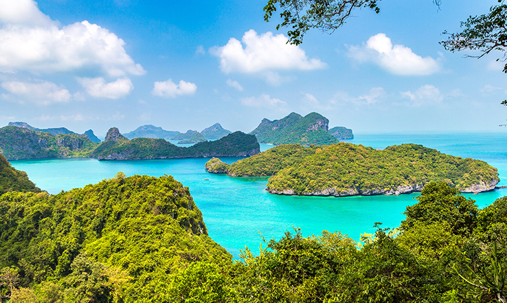 Island surrounded by water. 