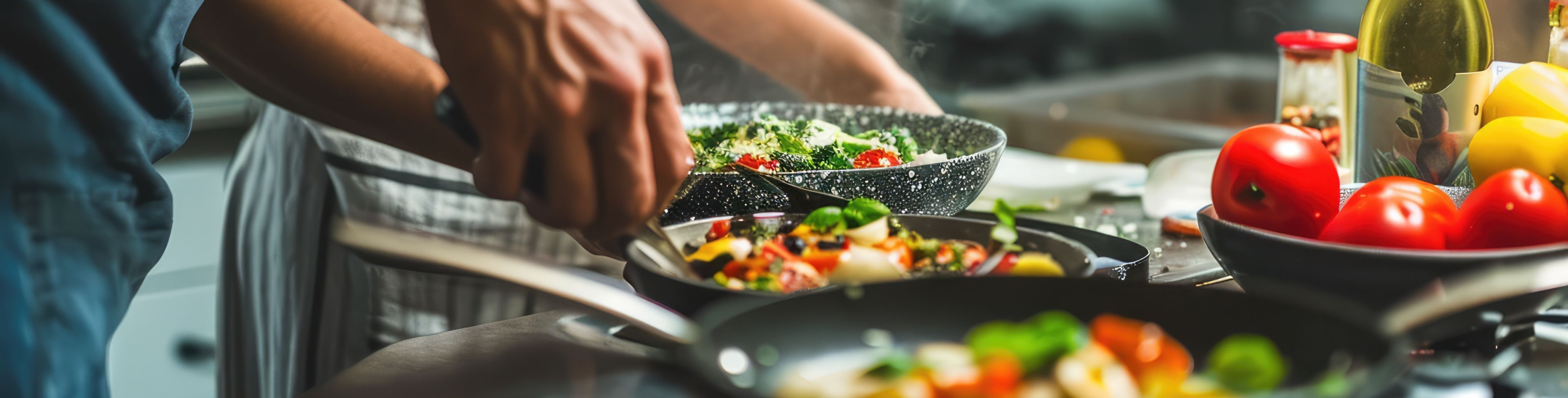 Chefs preparing and cooking food.