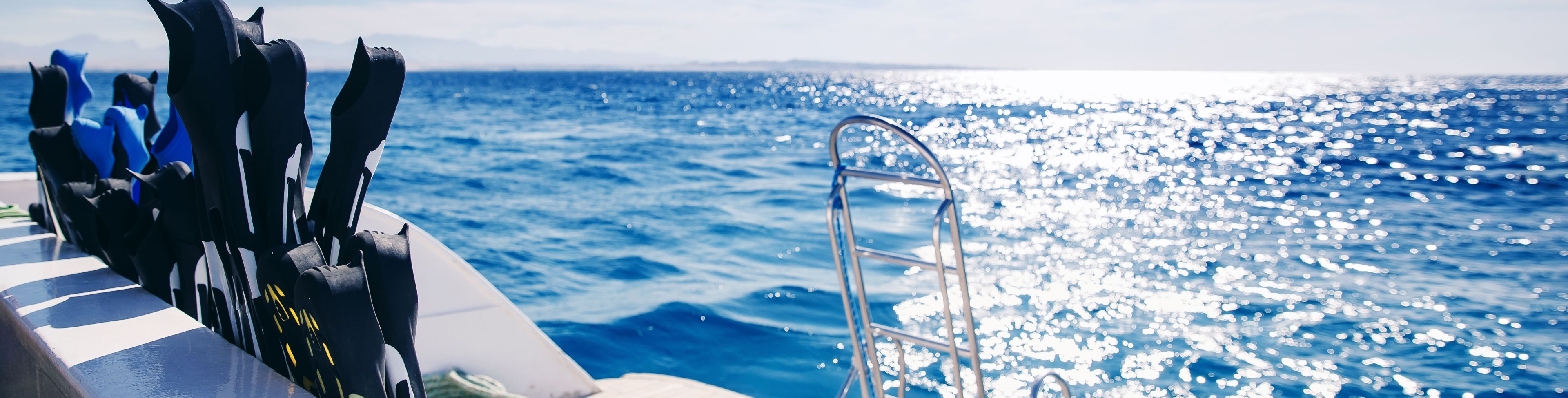 View from the boat of scuba gear and open water.
