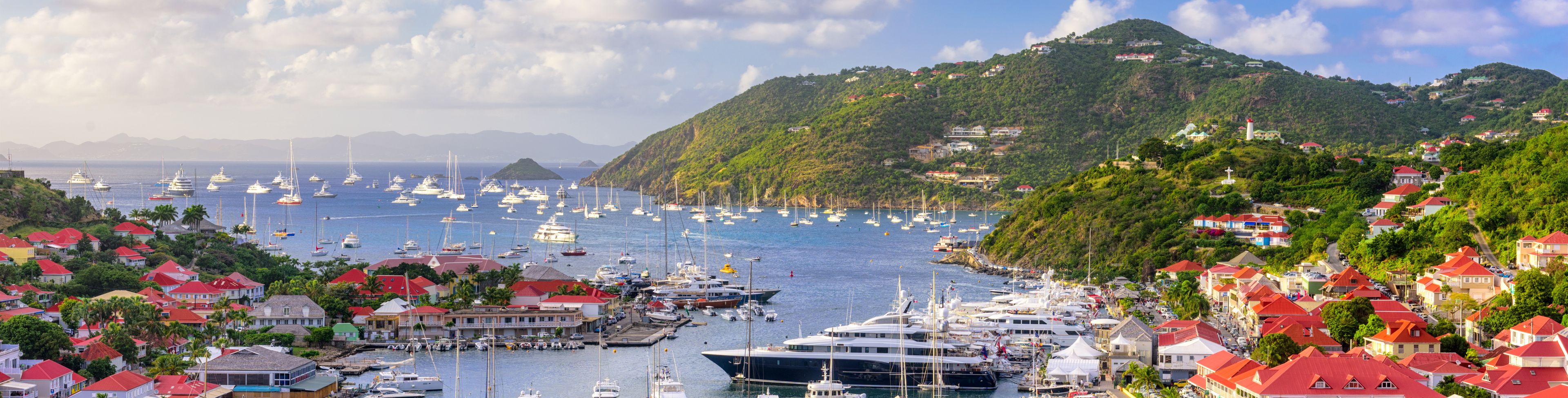 City of Gustavia and a port full of yachts. 
