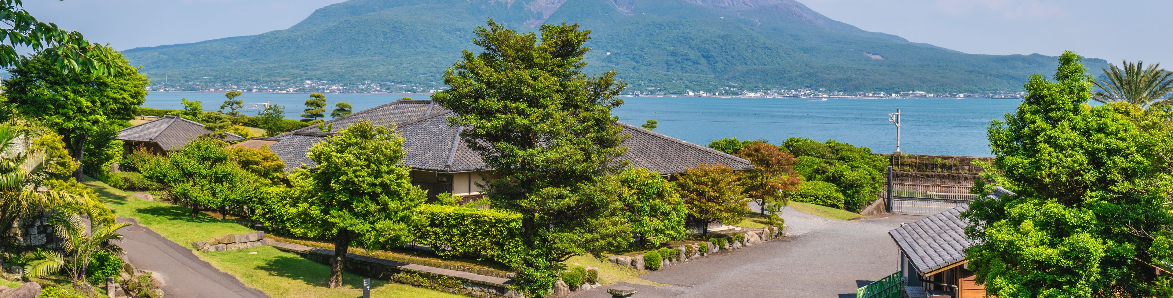Village cul de sac with a mountain in the background.  