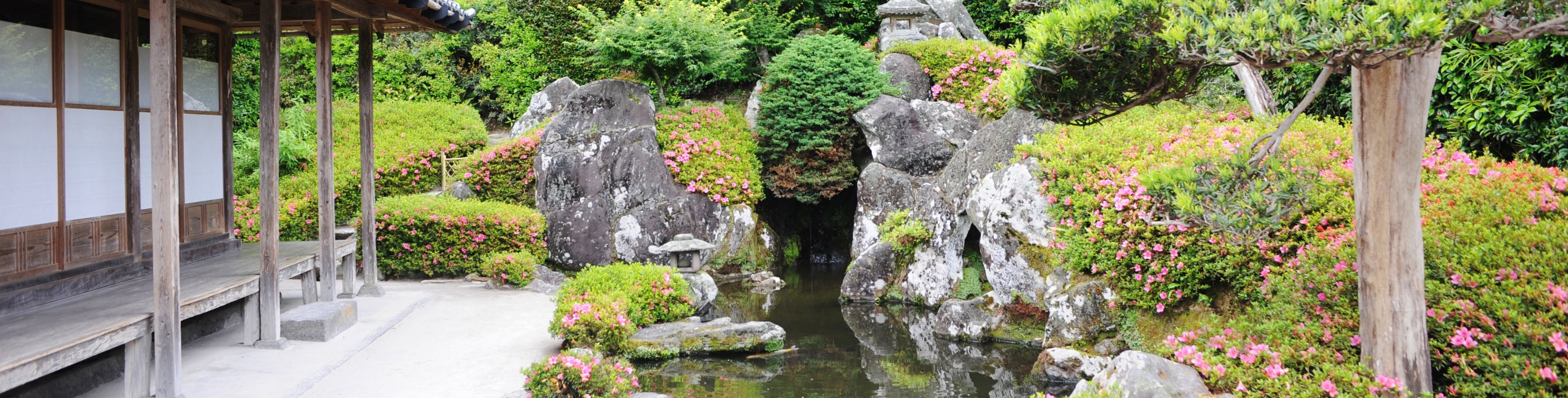 Japanese garden with fountain. 