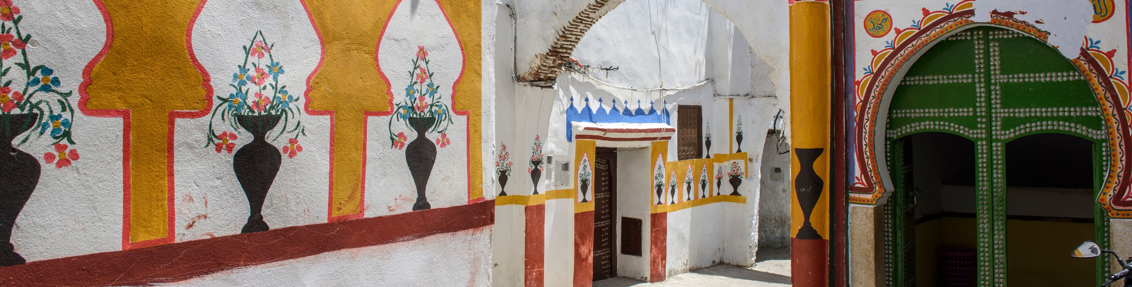 Empty walkways and buildings. 