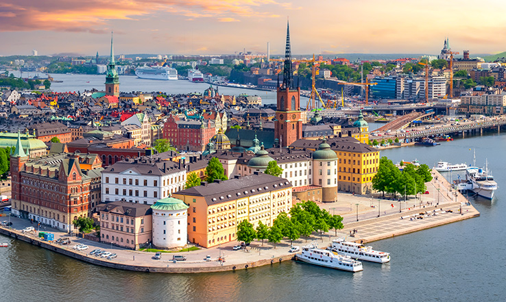 City surrounded by water. 