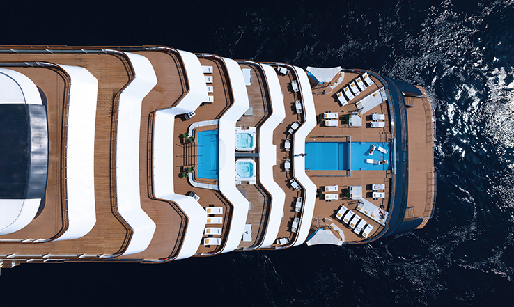Aerial view top of a yacht. 