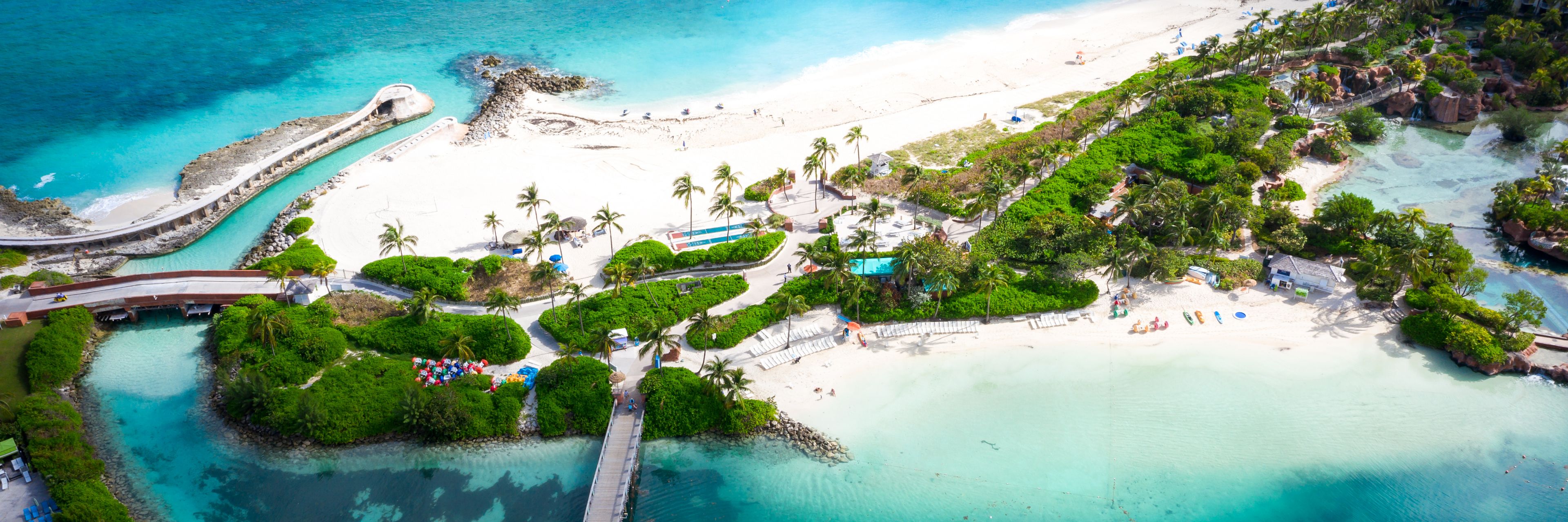 Aerial view of beach and beach activities. 