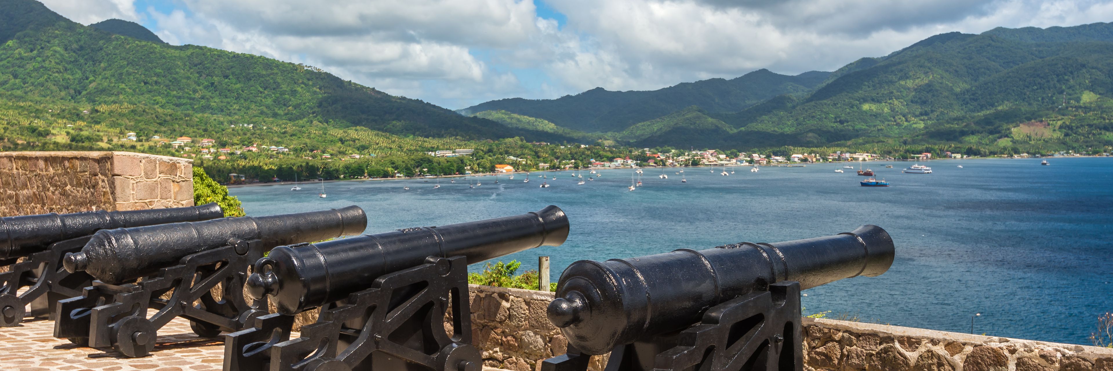 Cannons pointing out towards the ocean. 