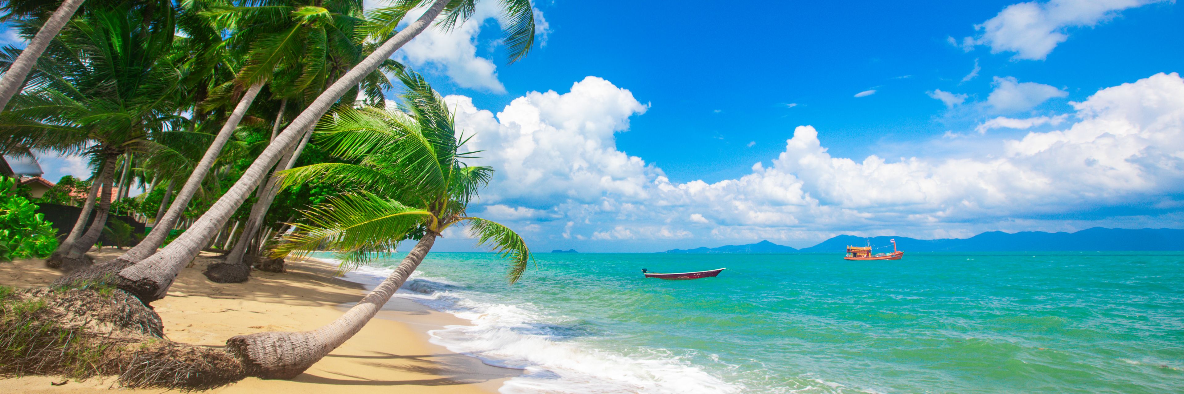 Sandy beach overlooking blue water. 