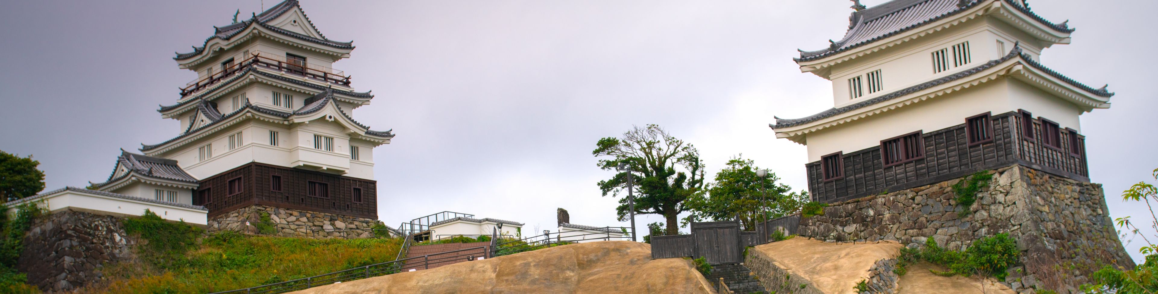 Path leading up to two temples. 