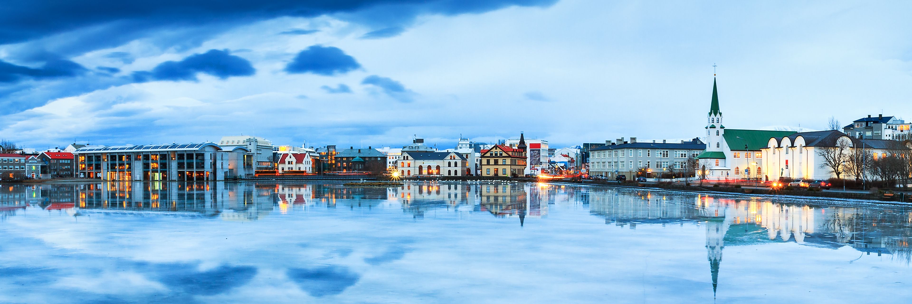 Reykjavik city along the water.