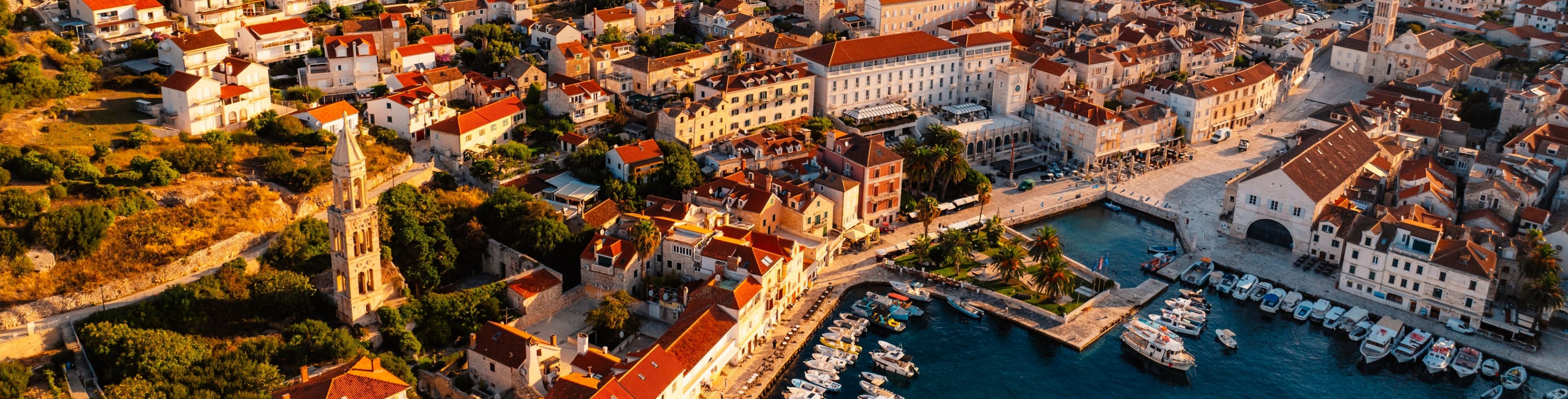 Aerial view of city and the marina.