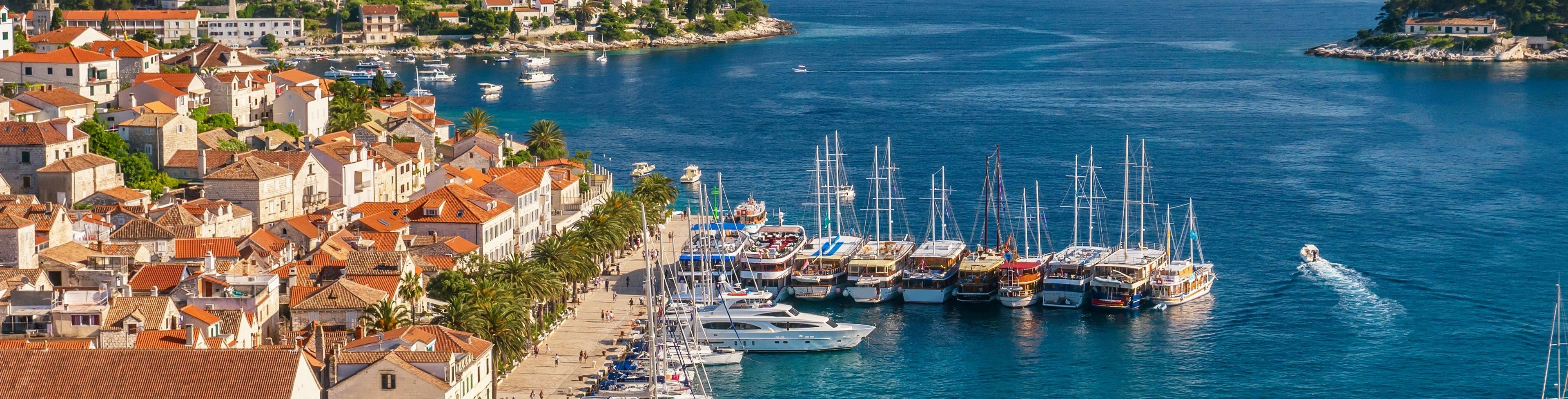 Sky view of city and the marina.