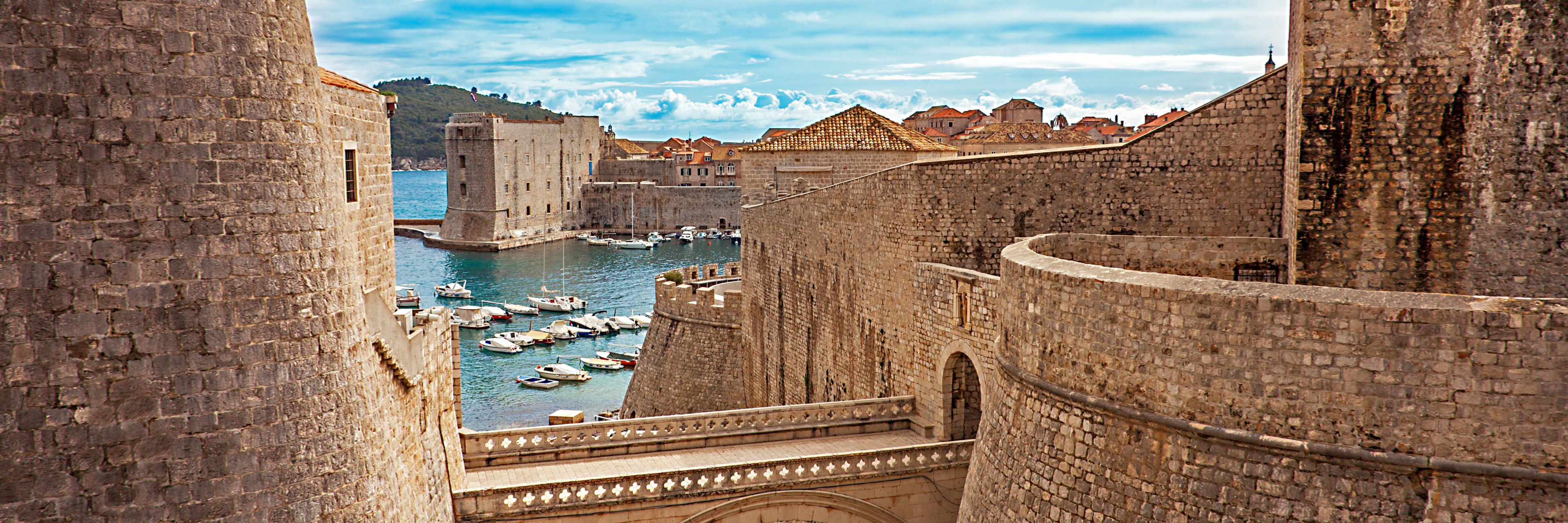 Castle-like buildings surrounding the Marina and overlooking the ocean.