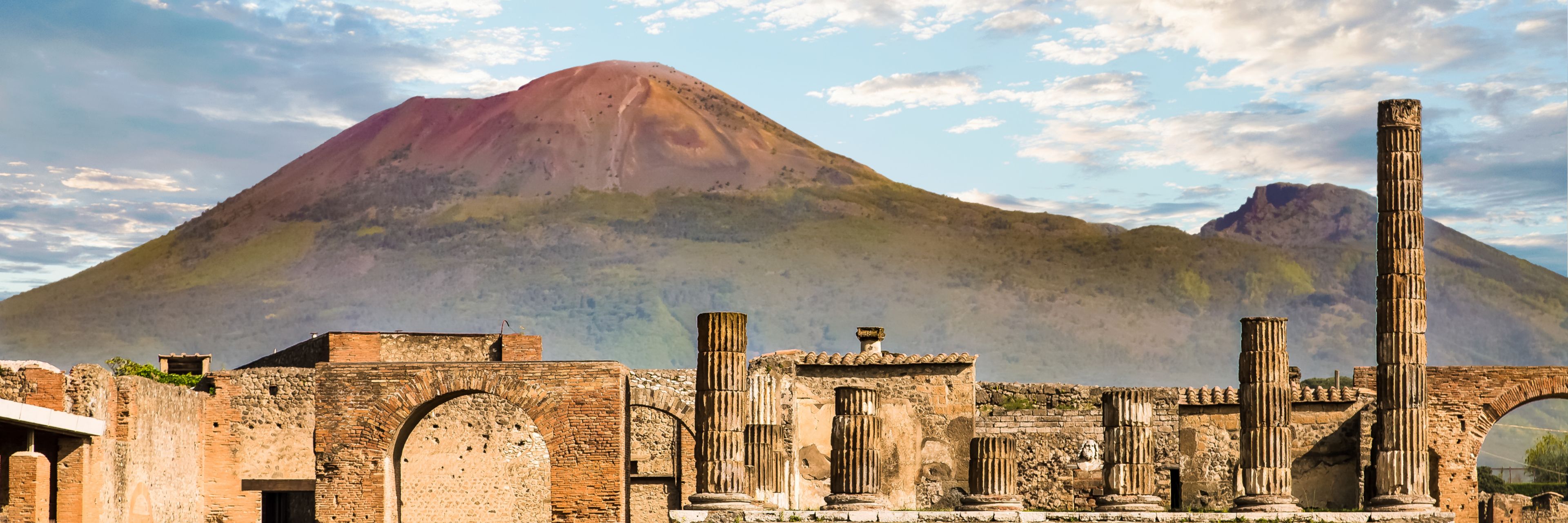 Ruins with mountain in the distance. 