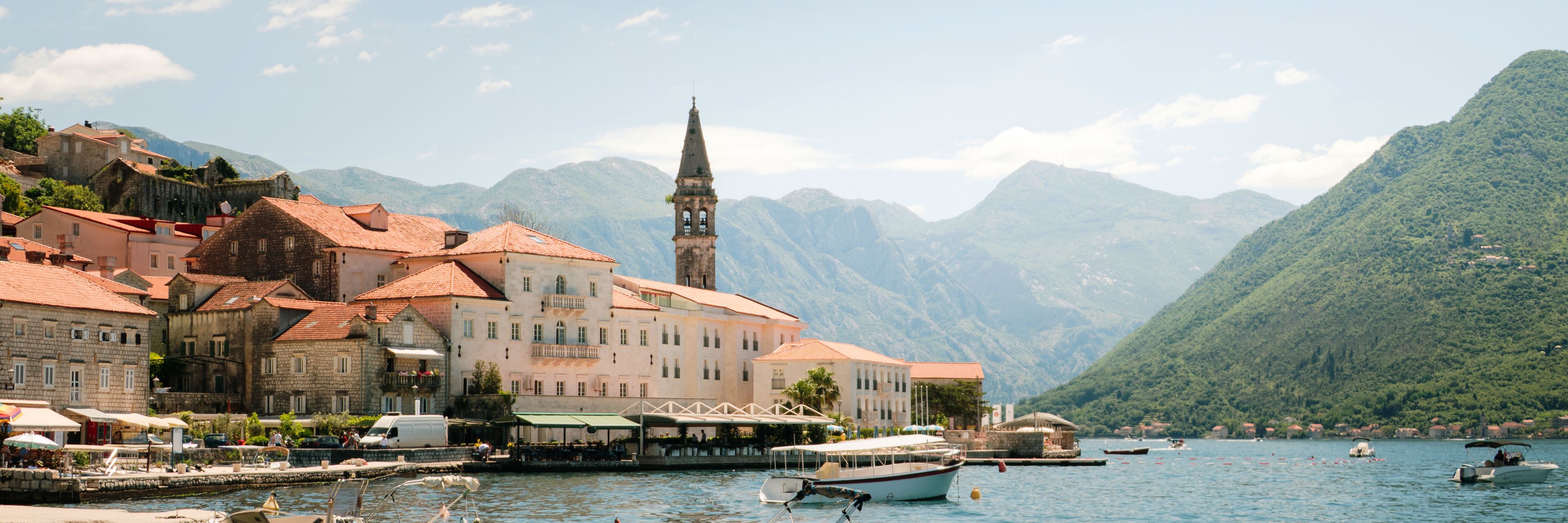 View of buildings near the water and Marina.