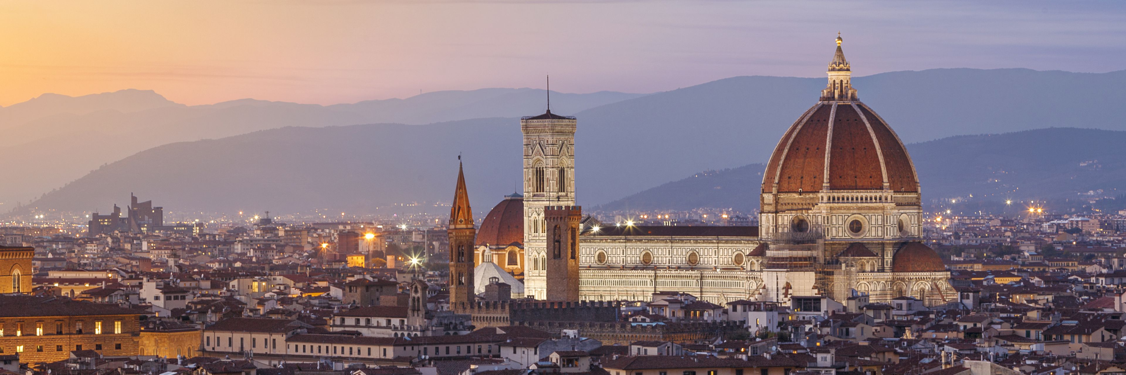 View of city with the Florence Cathedral in the middle. 