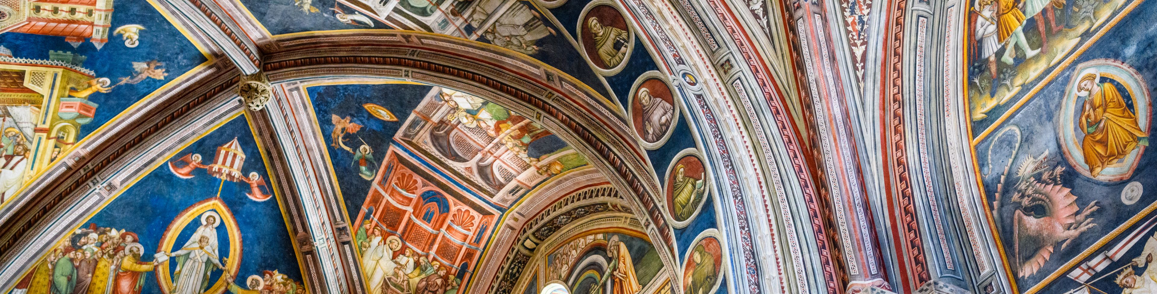 Murals inside the church on the roof and walls. 