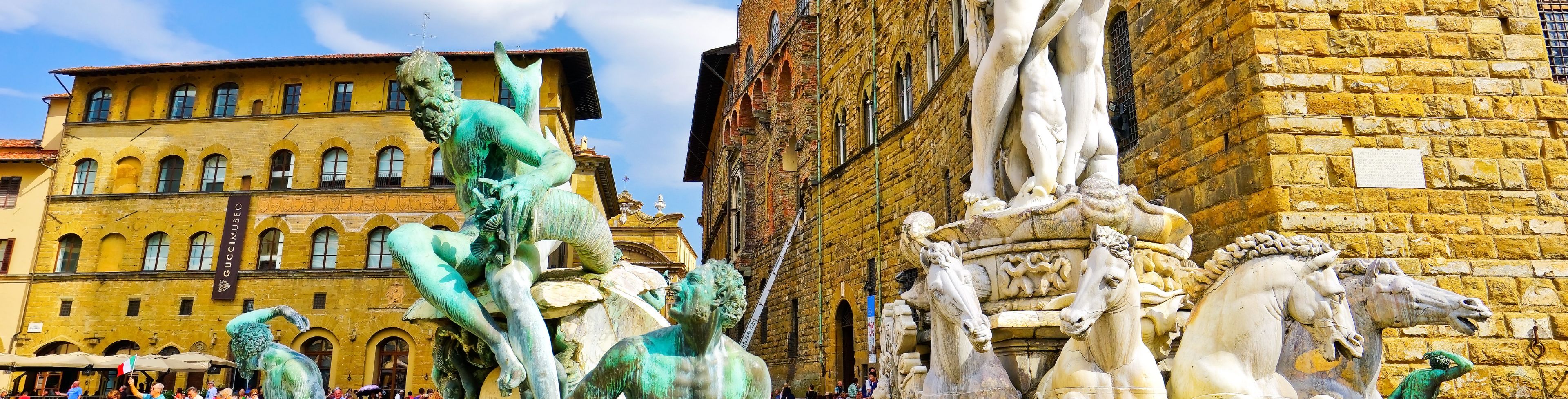 Fountain statues in town square.