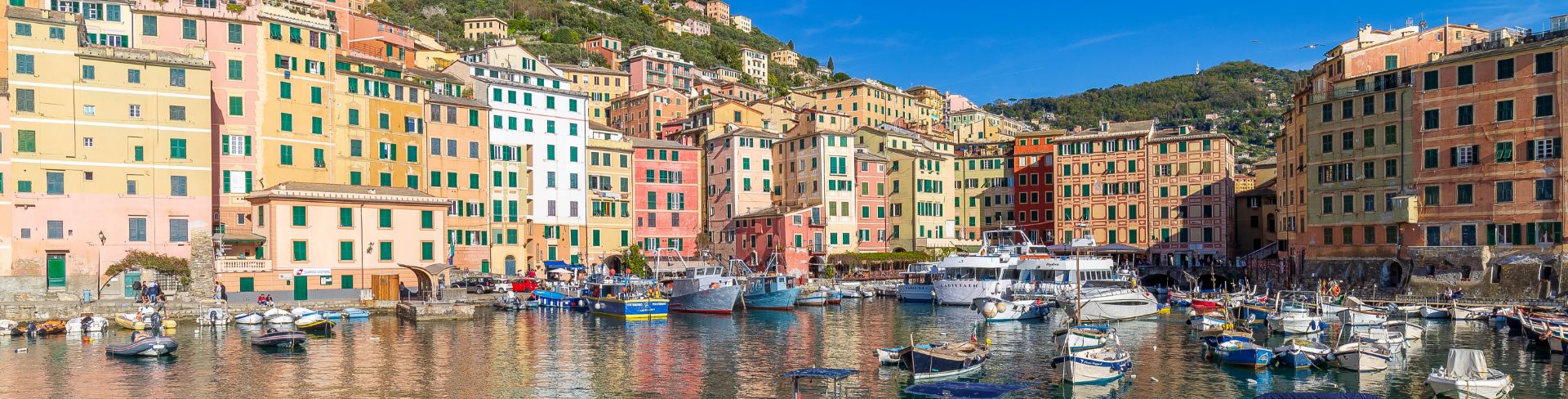 The Marina surrounded by buildings in Portofino, Italy.