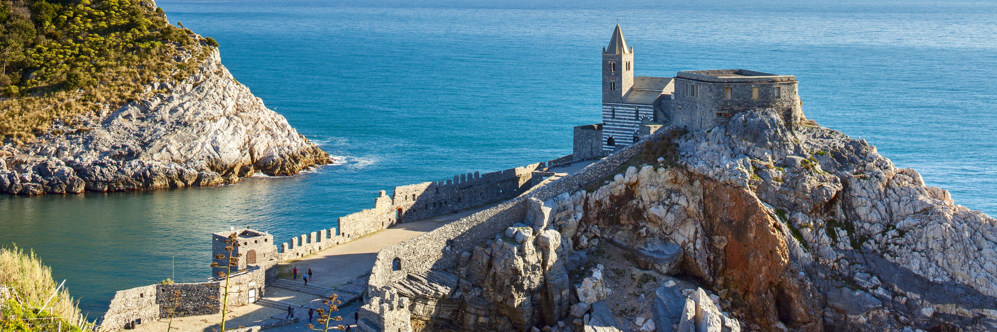 Castle that overlooks the ocean.